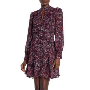 Parker Long Sleeve Printed Ruffle A Line Dress L
